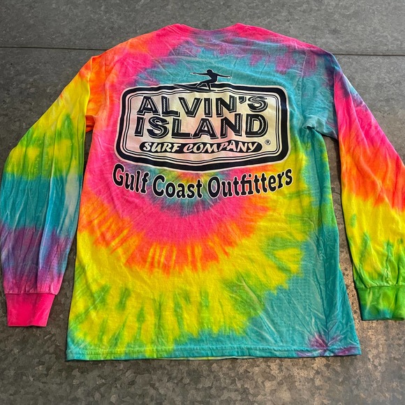 Alvin’s Island Surf Company Neon Tie Dye Long Sleeve Tee Shirt Mens Small Medium - Picture 6 of 10